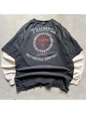 Vintage Y2K Black Faded Distressed Triumph Choppers Motorcycle Thermal T Shirt